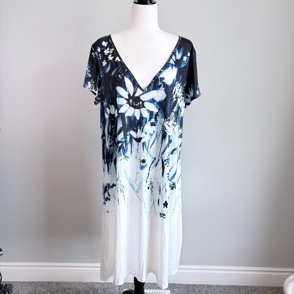 Swim Cover Up Summer Dress Loungwear Costal Chic Vacation White Blue Size XXL